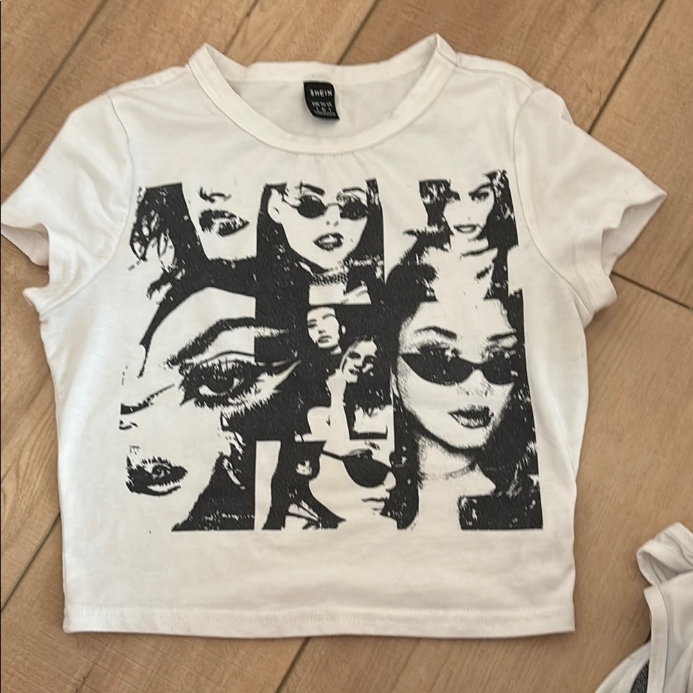 SHEIN White Crop Graphic Tee
